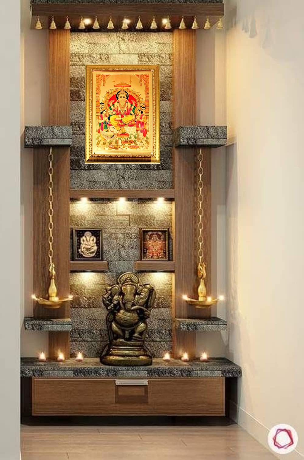 Suninow Wood Lord Vishwakarma - Brahma Gold Plated Photo Frame |God Photo Frames | Wall DCor Photo Frame | Photo Frame, 9.45 Inc